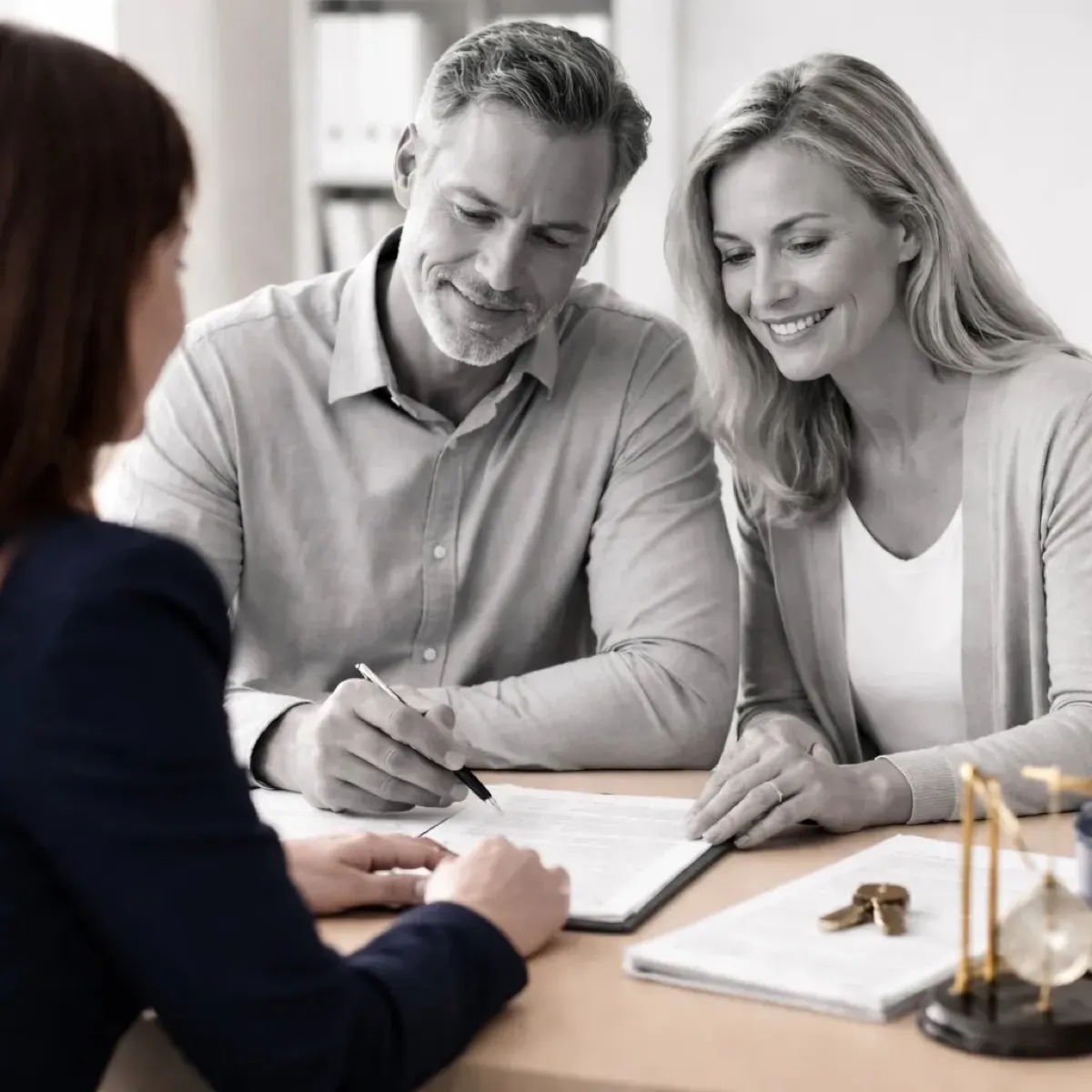 Couple reviewing estate planning documents with an attorney