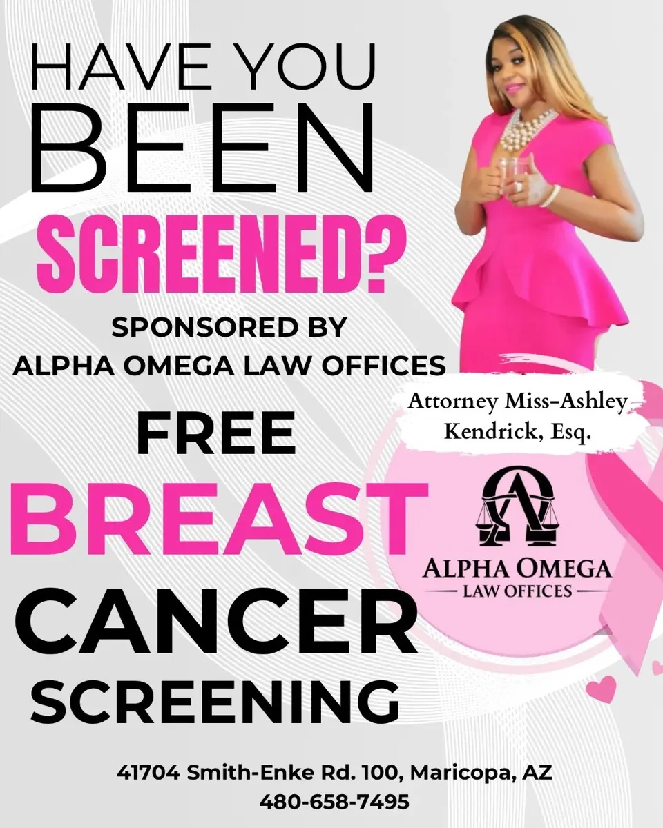 Free breast cancer screening sponsored by Alpha Omega Law Offices
